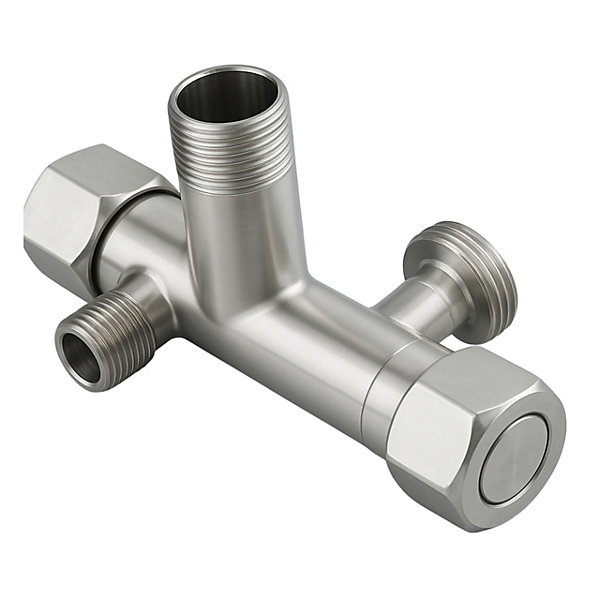 BALNEO - robinet d'angle trois voies à obturateur champignon à siège céramique 1/2 x 3/8 x 3/4 argenté