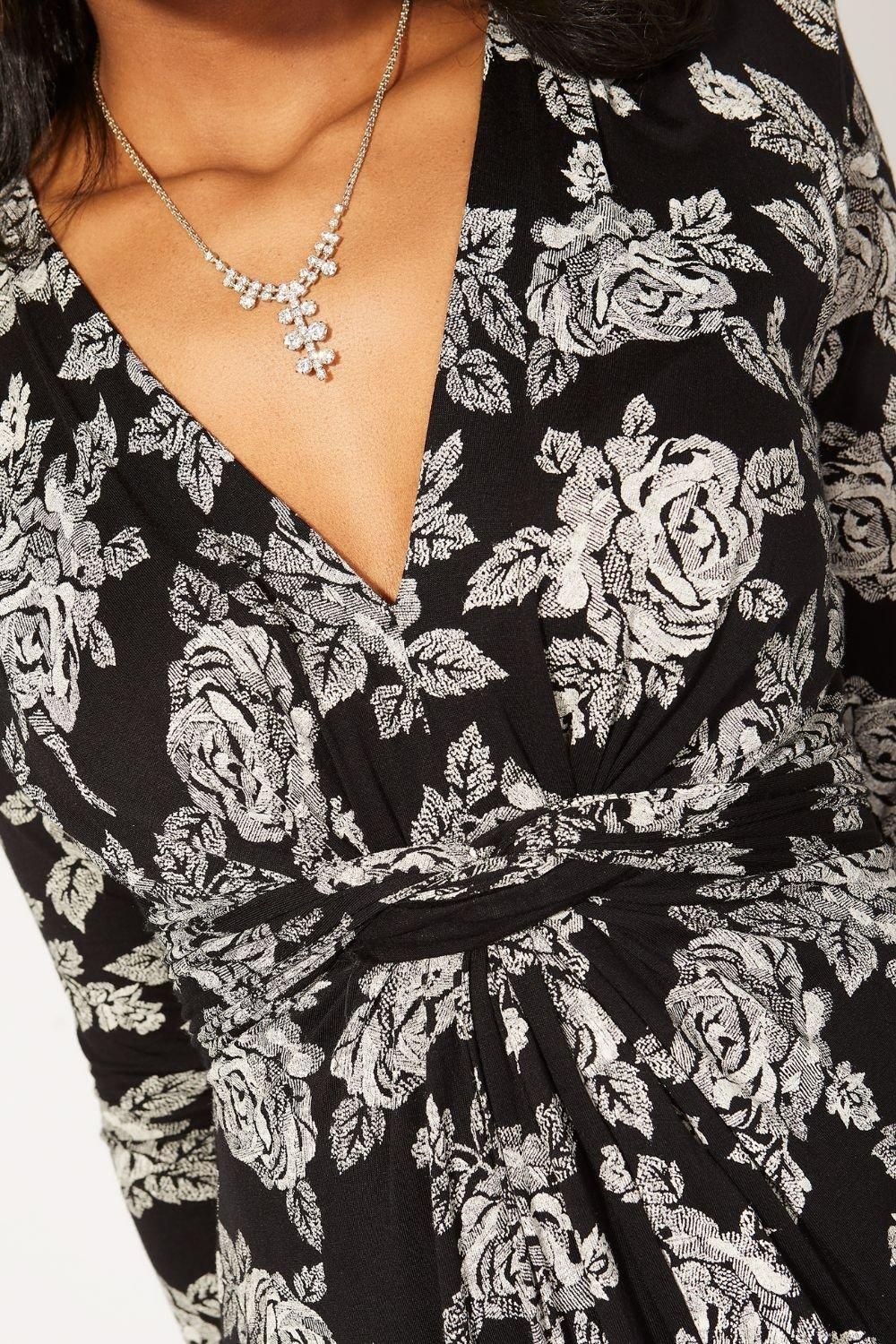 KRISP Long Sleeve Rose Print Knot Dress