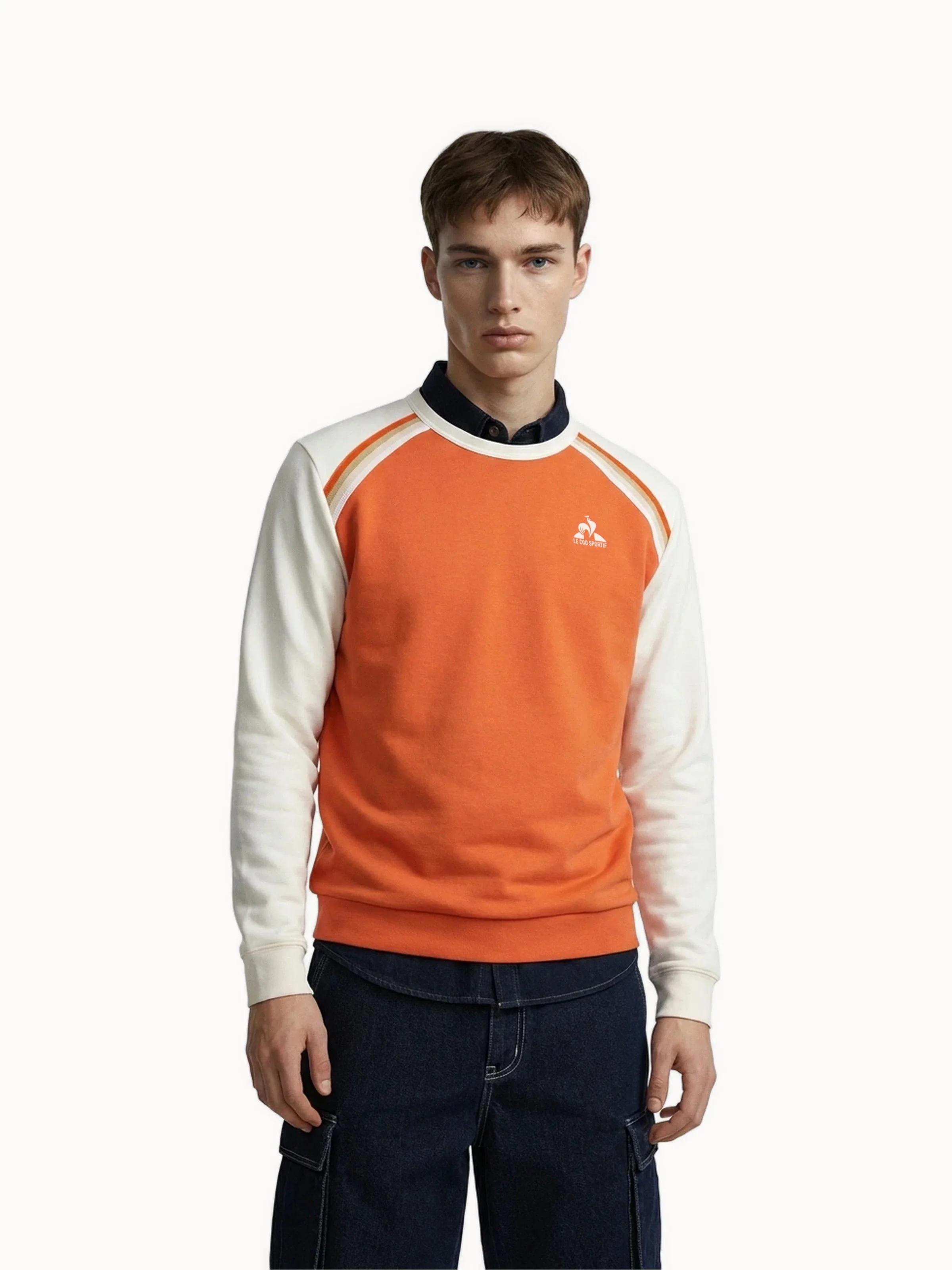 Sweat double face bicolore et bandes épaules tricotées
