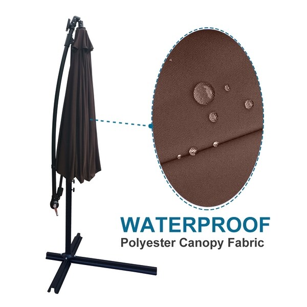 Outdoor Patio Outdoor LED Lighted Cantilever Umbrella with Crank and Cross Base