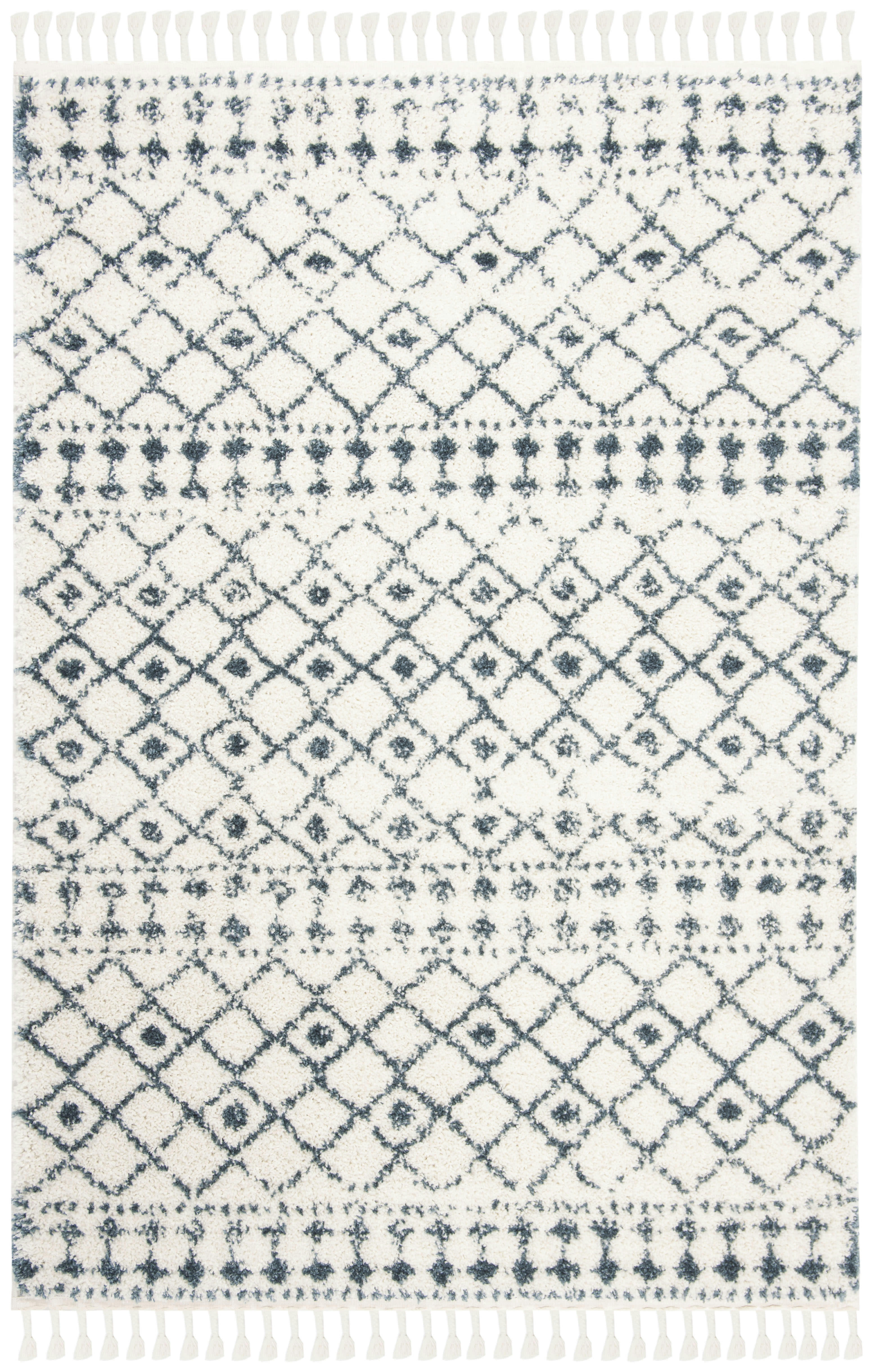 BERBER FRINGE SHAG - Tapis de salon interieur en crème & bleu, 160 x 229 cm