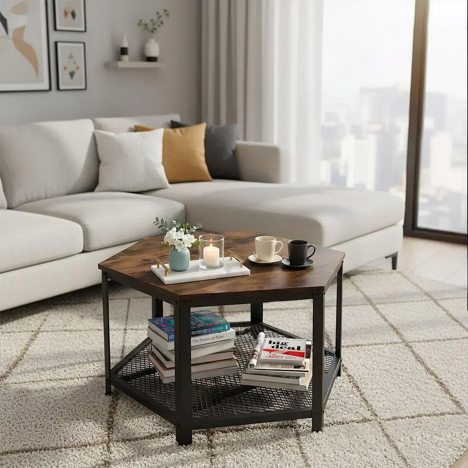 tectake Salontafel Norwich, Industrieel Hout Donker, Rustiek