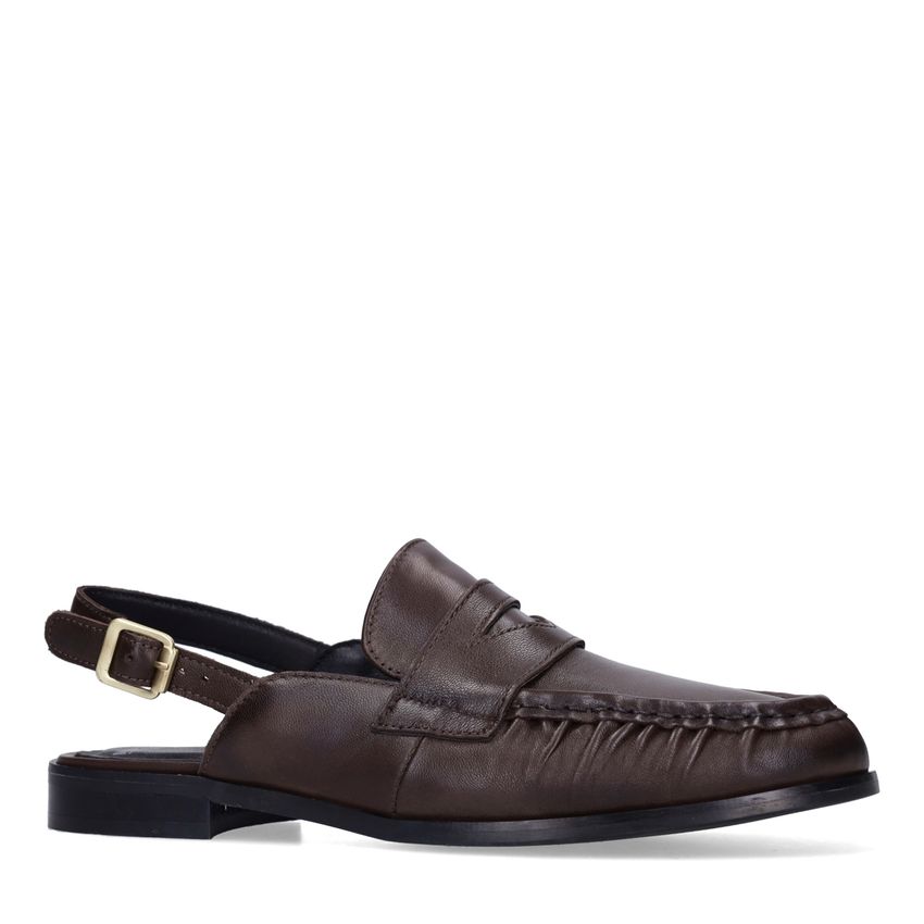 Manfield Donkerbruine leren slingback loafers