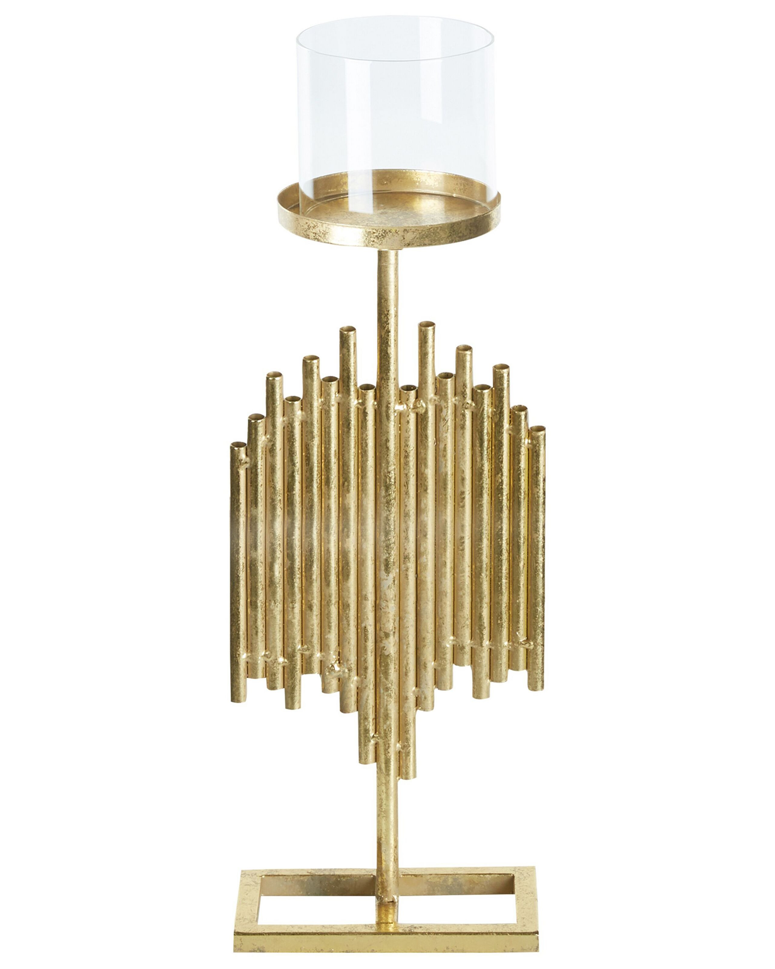 Świecznik metal szkło 53 cm złoty