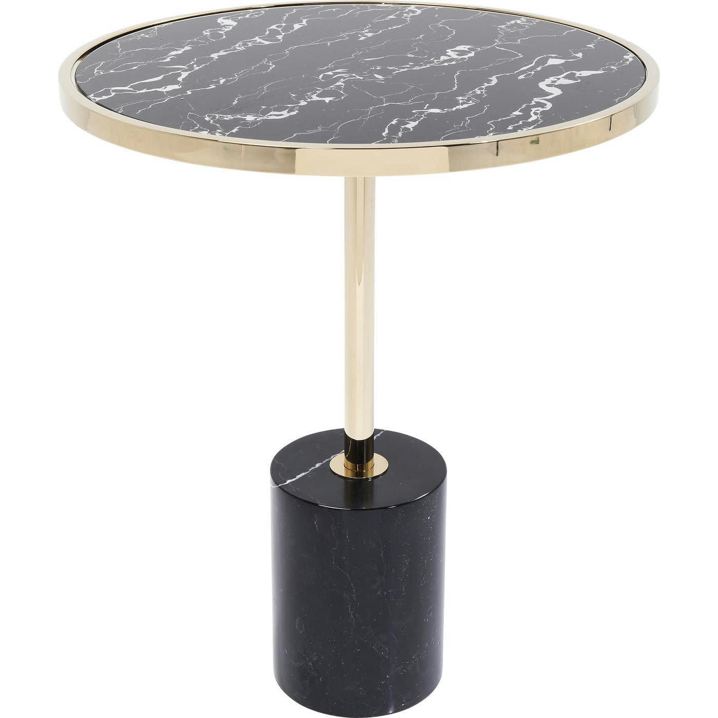SAN REMO - Table d'appoint verre effet marbre noir et acier doré D46