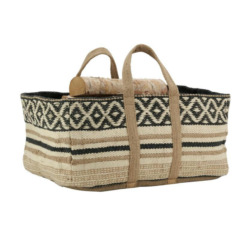 - Sac à bûches en jute naturel et teinté naturel et noir