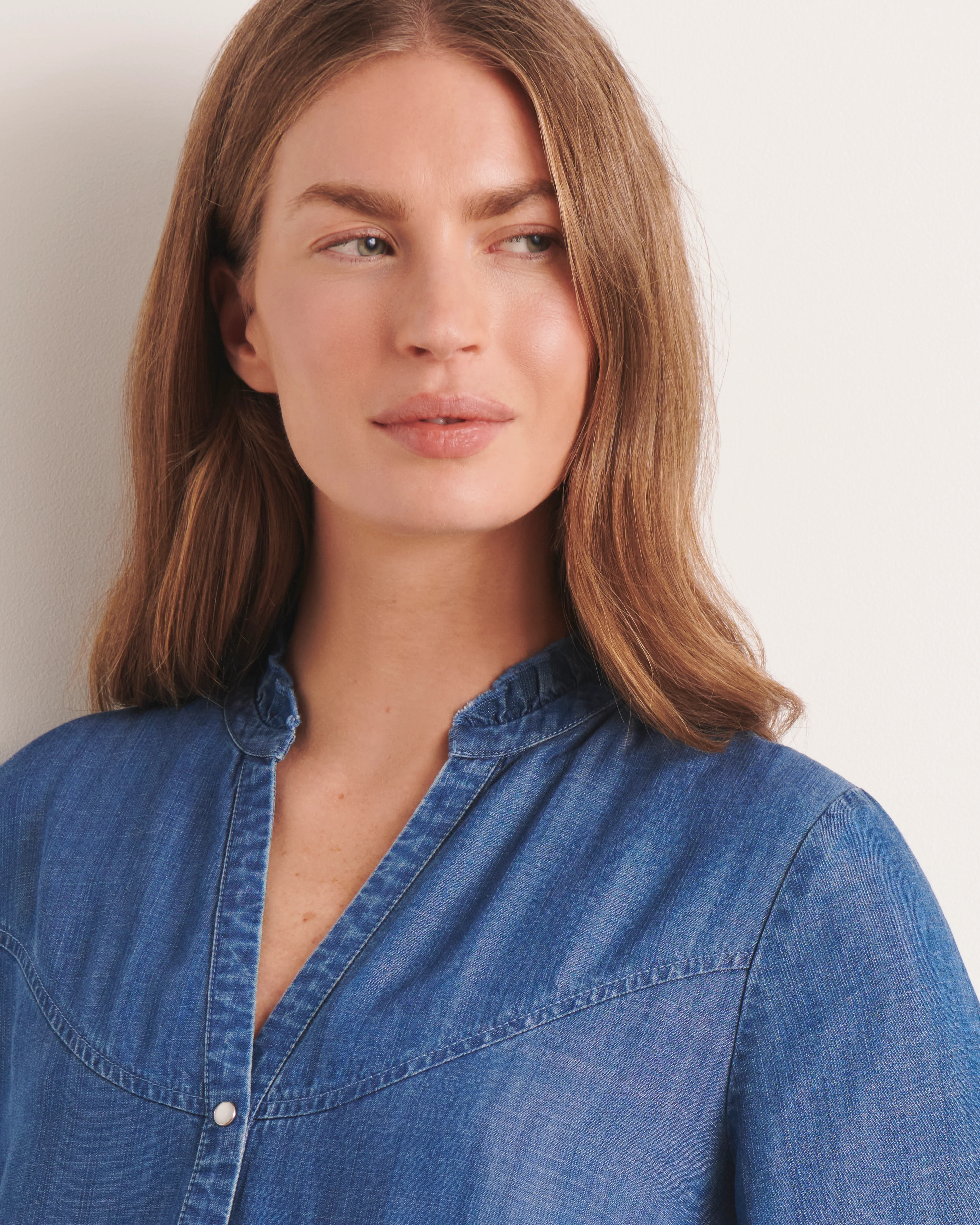 Robe bleue à volants longueur midi RITOURNELLE/13118/296