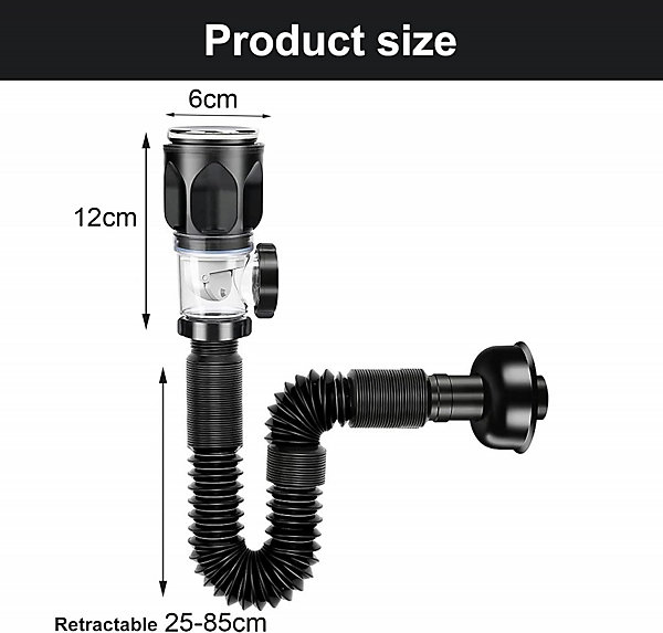 CODEKEY Bonde de lavabo avec trop-plein, tuyau de vidange, pop-up, bouchon de vidange, siphon flexible, en ABS, noir, pour cuisine