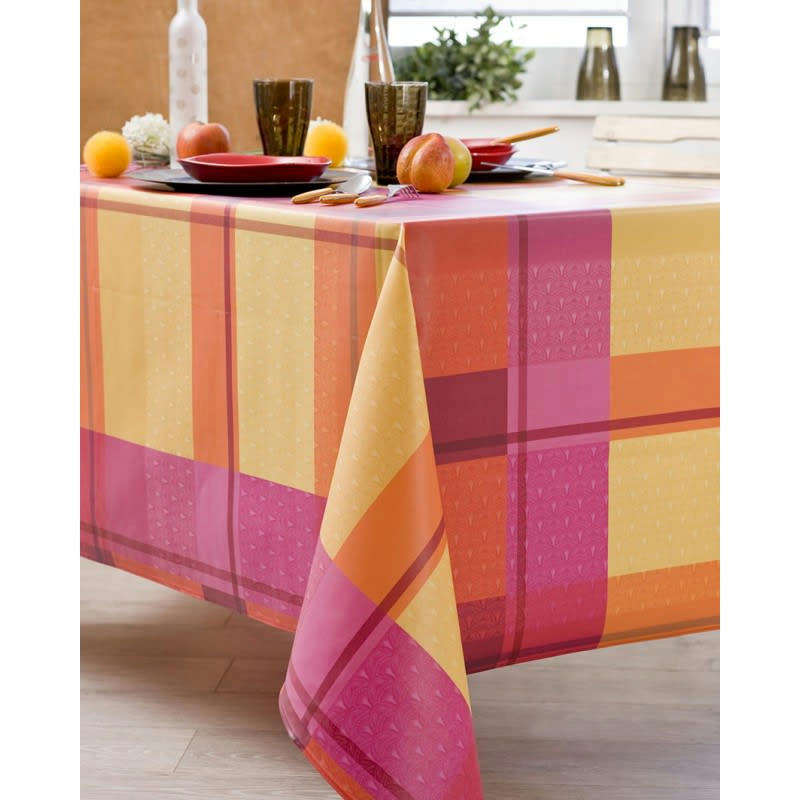 INDILA - Nappe en coton enduit PVC framboise ronde 160 cm