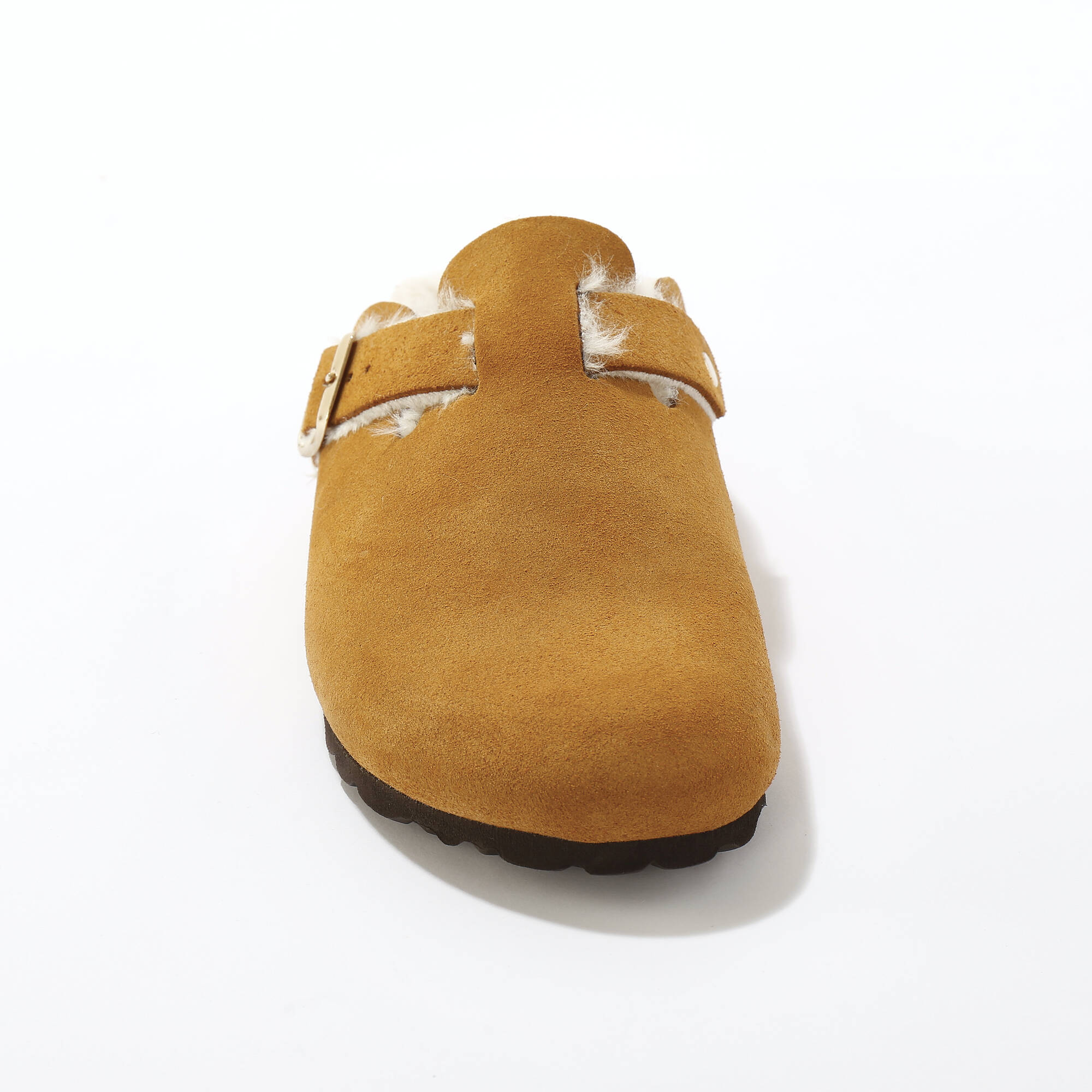 Chaussons fourrés forme sabot, cuir suédé
