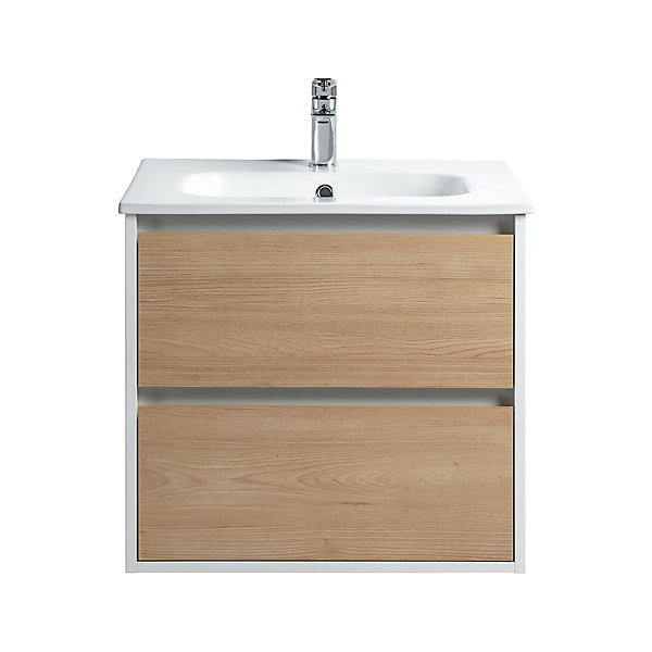 Pack Meuble prémonté 60 blanc effet bois-Vasque céramique-Robinet chromé-Miroir ELY - bain-bain