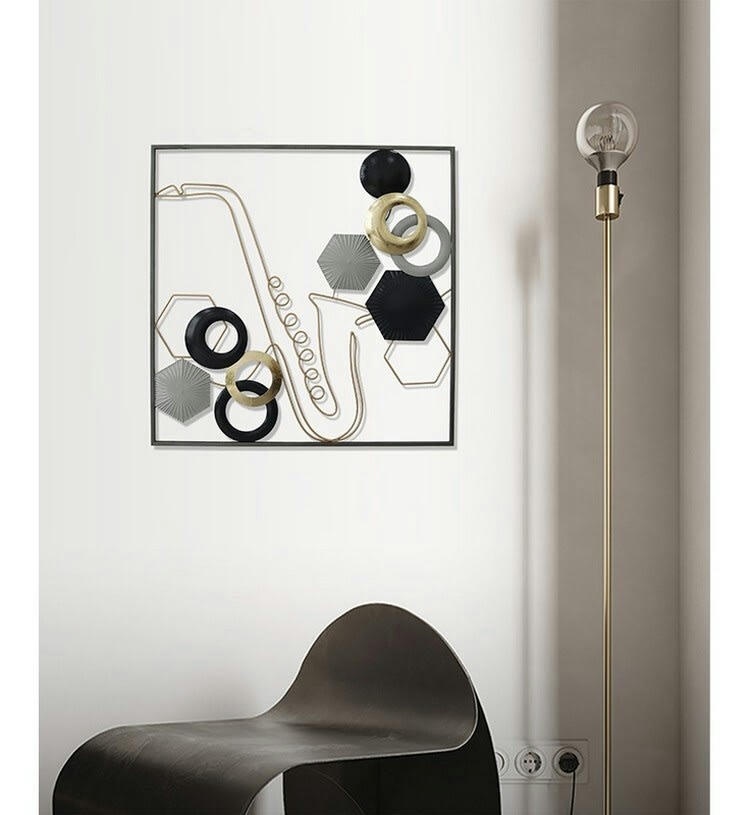 CASSIS - Décoration murale en métal saxophone doré 60x60x2