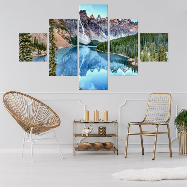 Obraz 5-Częściowy GÓRY Jezioro Drzewa 3D 150x90cm