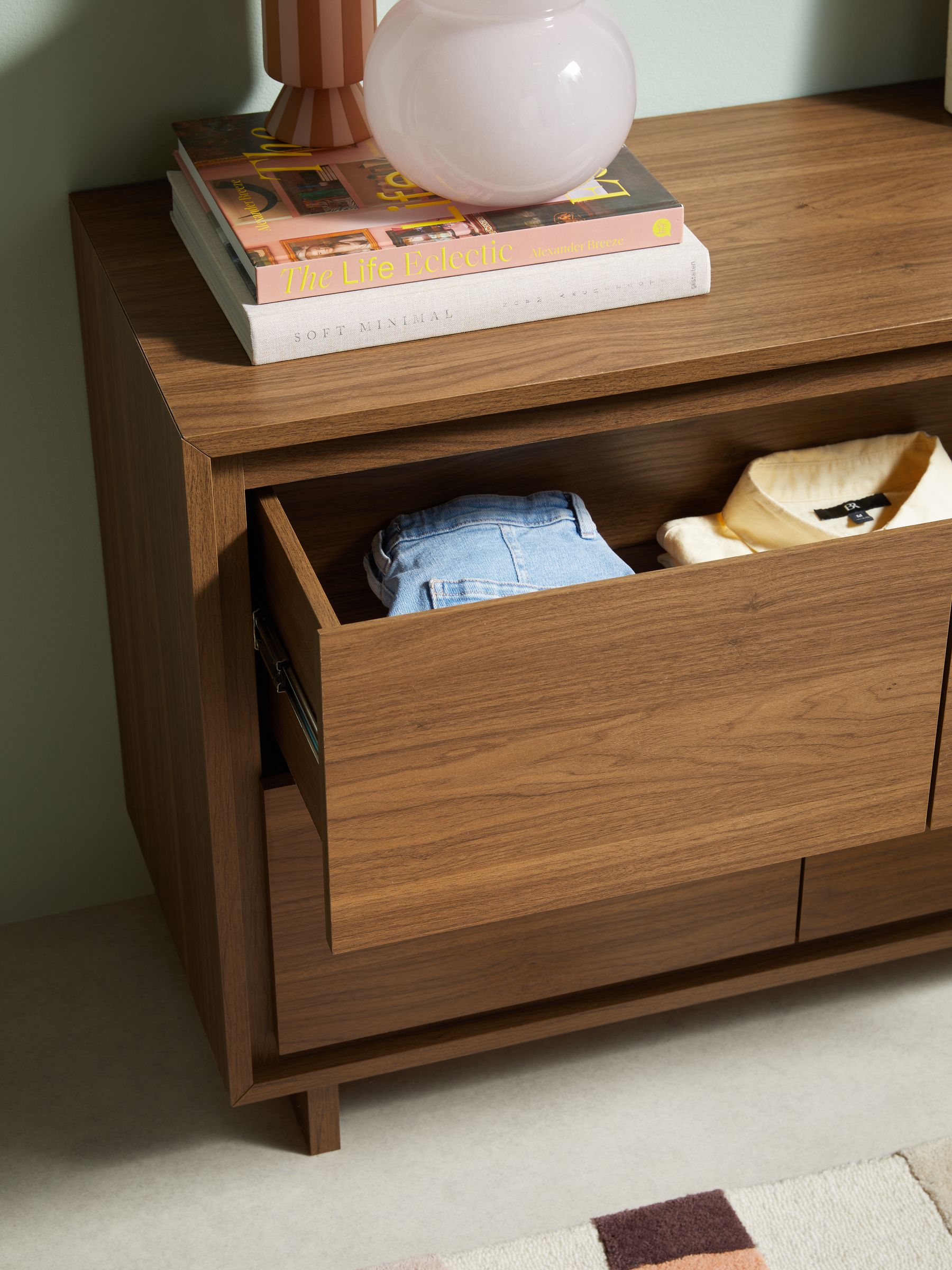 Kaci 4 Drawer Wide Chest in Dark Walnut Effect