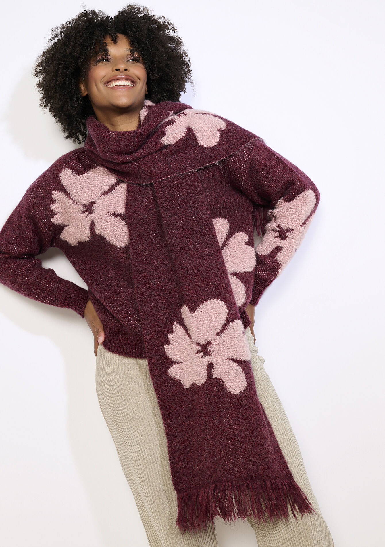 Jacquard sjaal met bloemen