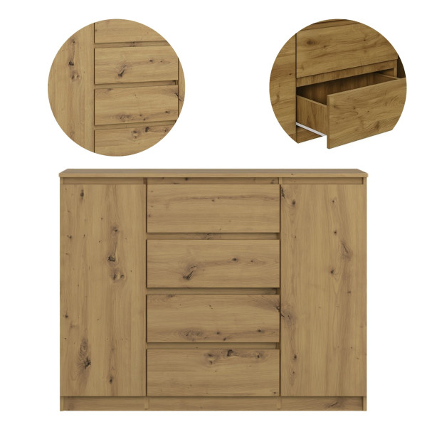 Komoda BASIC 2D4S – Dąb Artisan | 120x97x40 cm