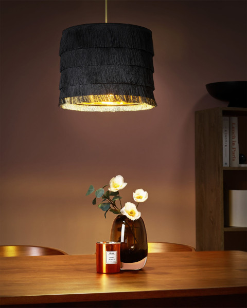 Lampa wisząca sufitowa materiałowy klosz czarna