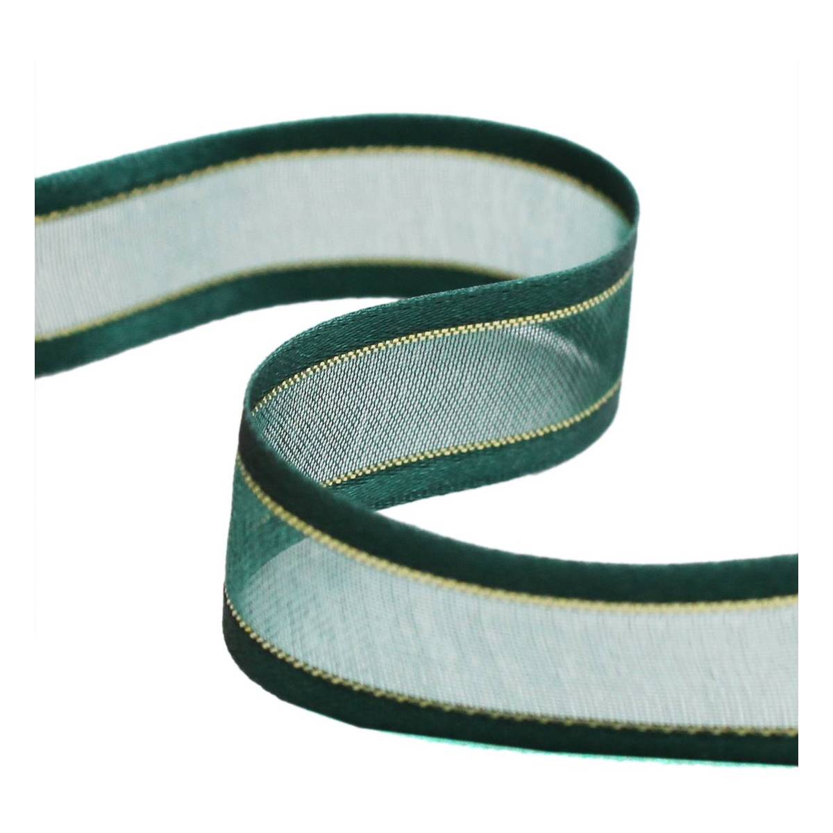 Hunter Green Organza Gold Satin-Edged Ribbon 15mm x 5m
