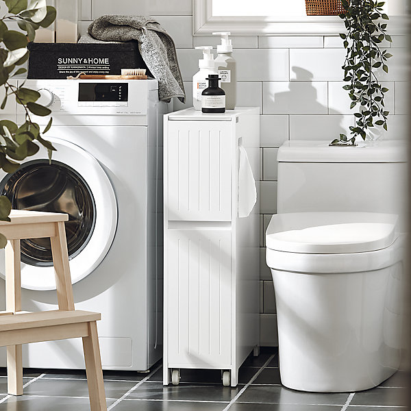 Armoire Toilettes Compact, Meuble de Rangement Salle de Bain, BZR111-W, SoBuy
