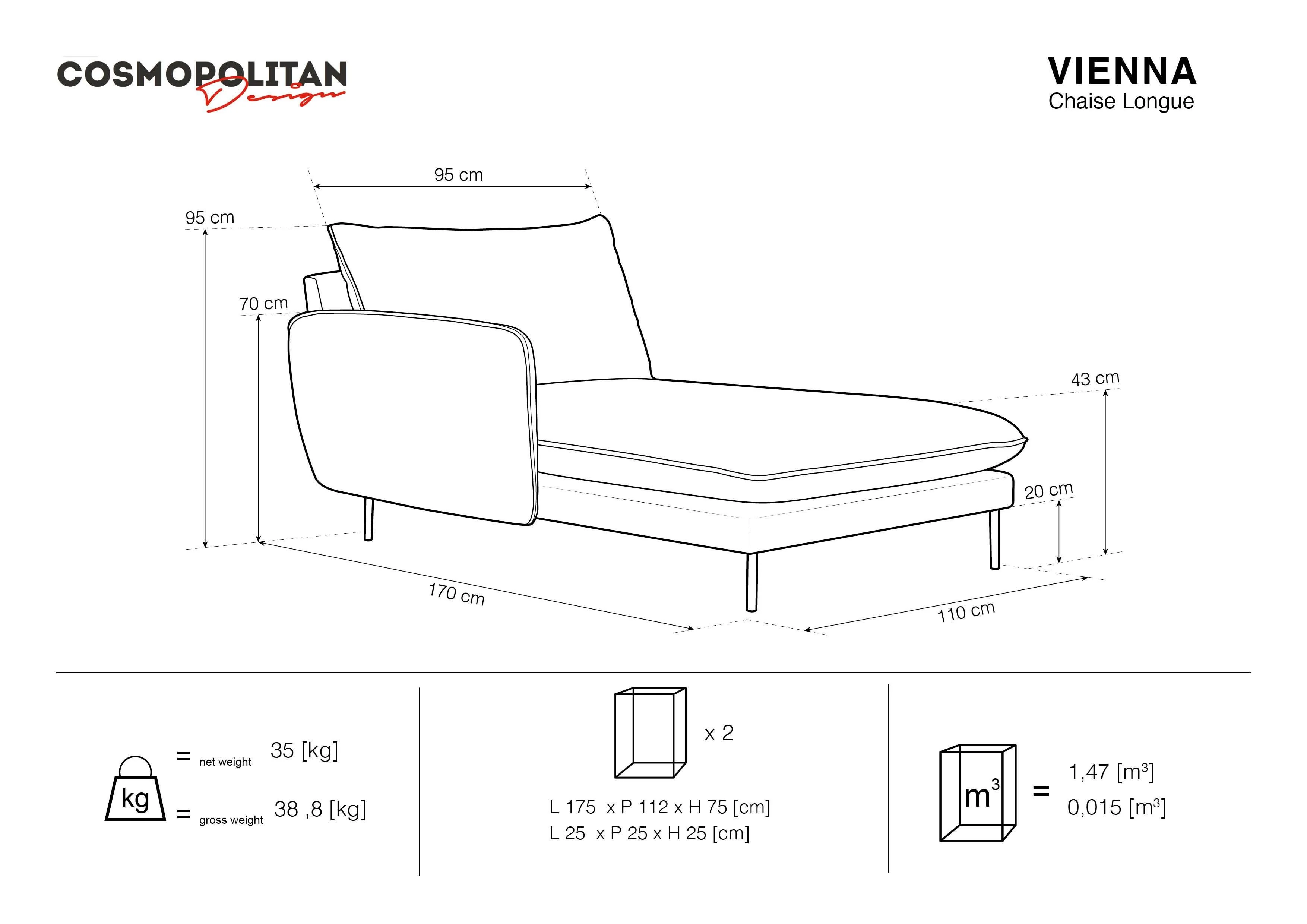 Chaise longue Vienna links velvet