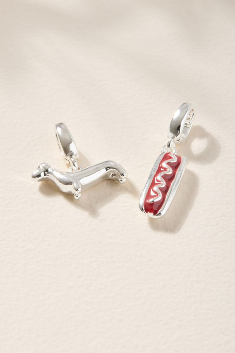 Dachshund and Hot Dog Charm Set Silver