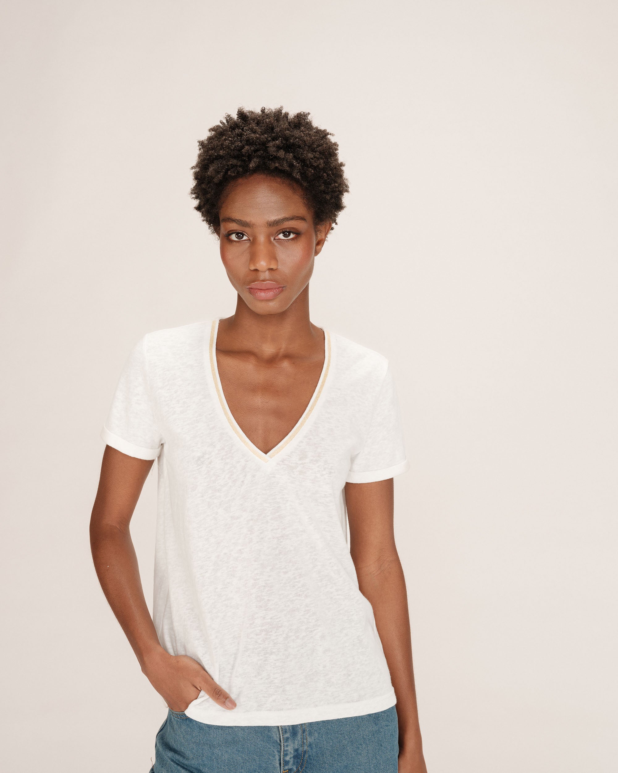 Top encolure en lurex ivoire Tim