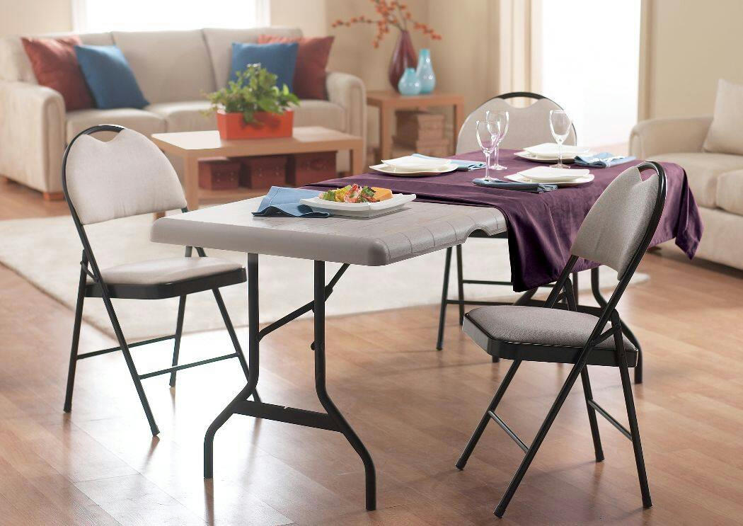 For Living Portable High-Back Upholstered & Padded Metal Folding Chair, Beige
