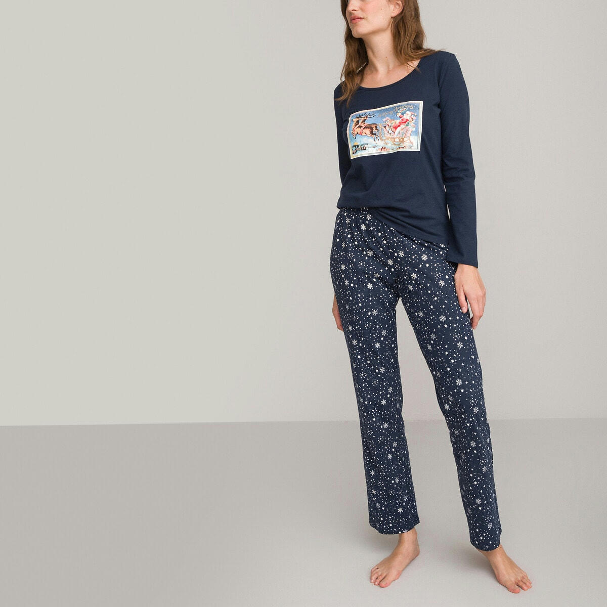 Pyjama en maille pur coton, motif Noël