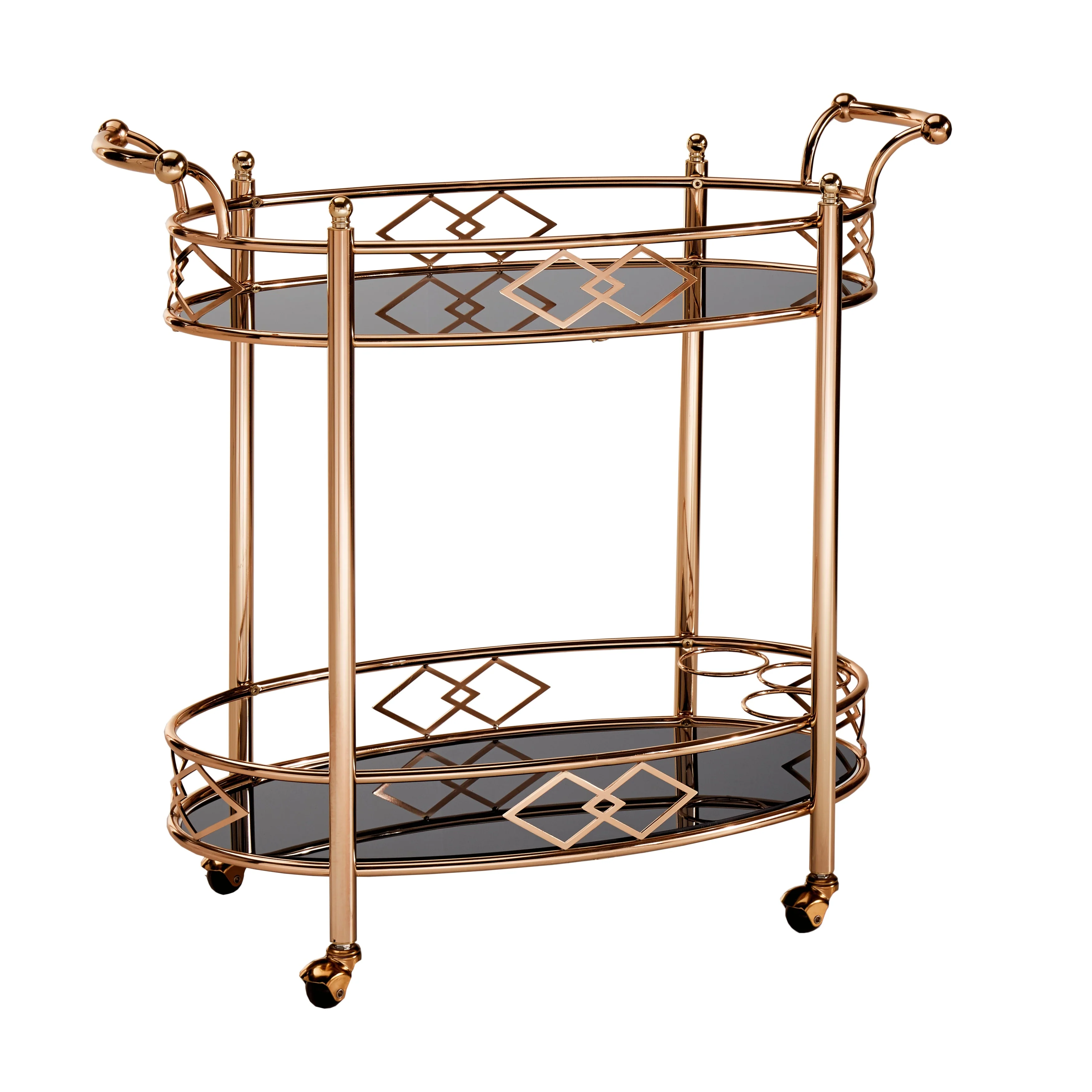 Metropolitan Rose Gold Metal Black Glass Bar Cart by iNSPIRE Q Bold