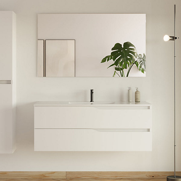 Meuble sous vasque seul, 2 tiroirs, 120cm, simple vasque - blanc mat - LUNA