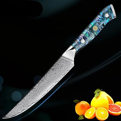 NNEOBA 6-Inch Damascus Utility Knife Abalone Shell Handle Blue