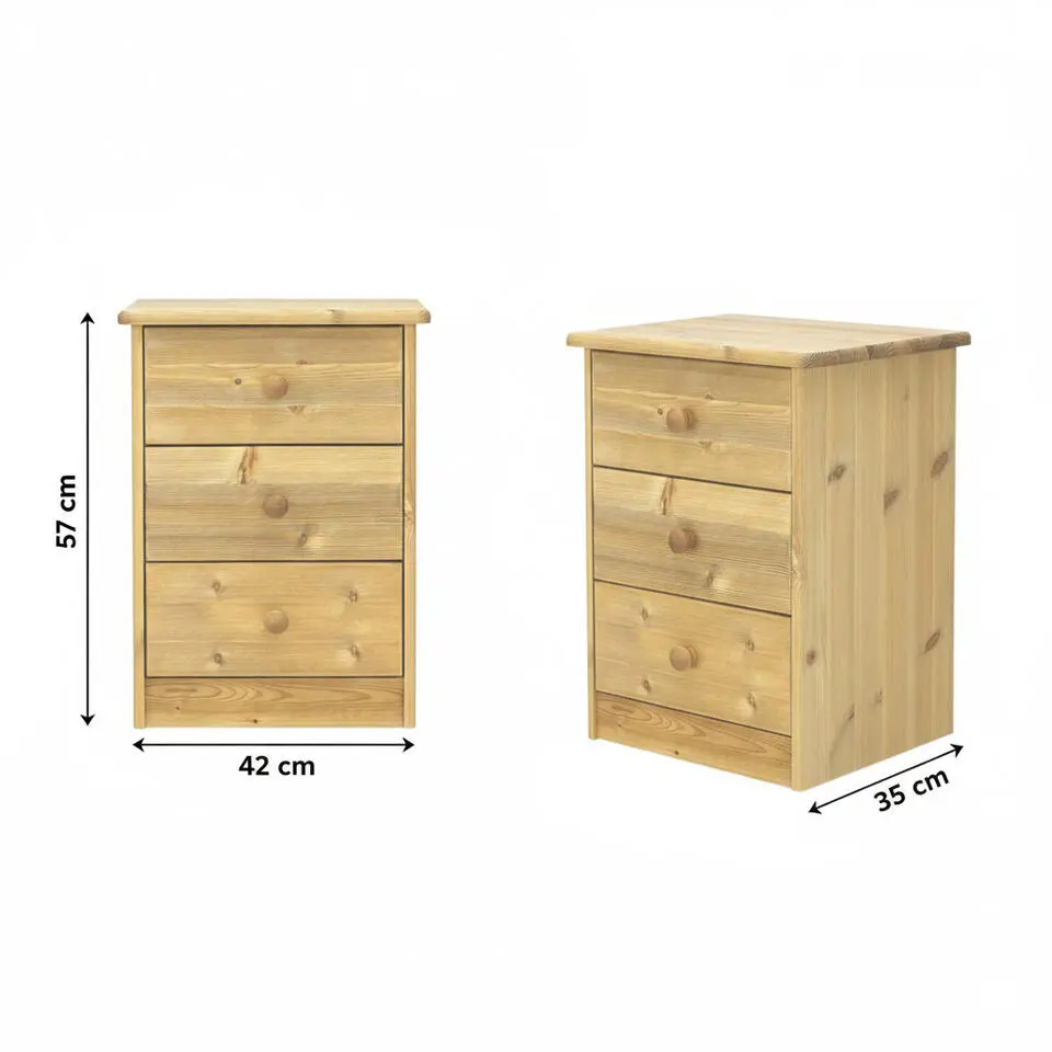 Hioshop Nelly kommode 3 laden gebeitst