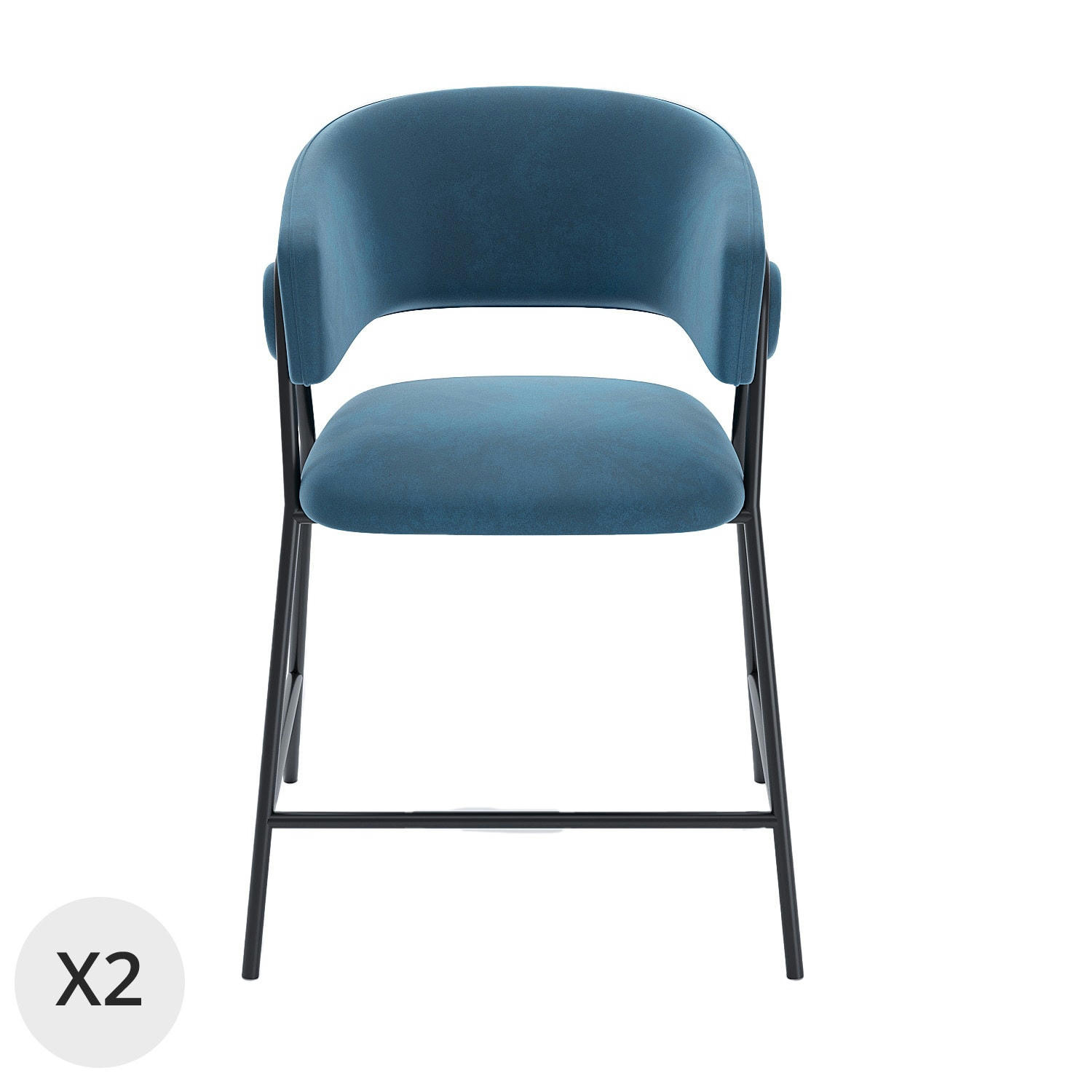 BONNIE - Lot de 2 tabourets de bar avec dossier, velours bleu