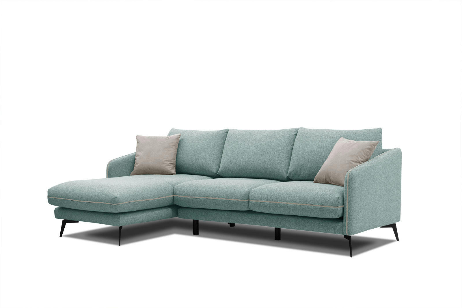 SOGEL - Canapé d'angle gauche 4 places tissu bleu turquoise