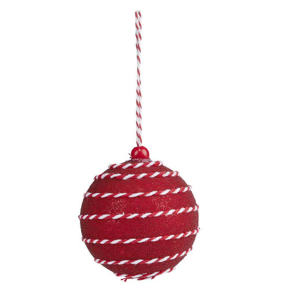 Boule No&euml;l ruban torsadé Ø8cm rouge et blanc - 2 modèles