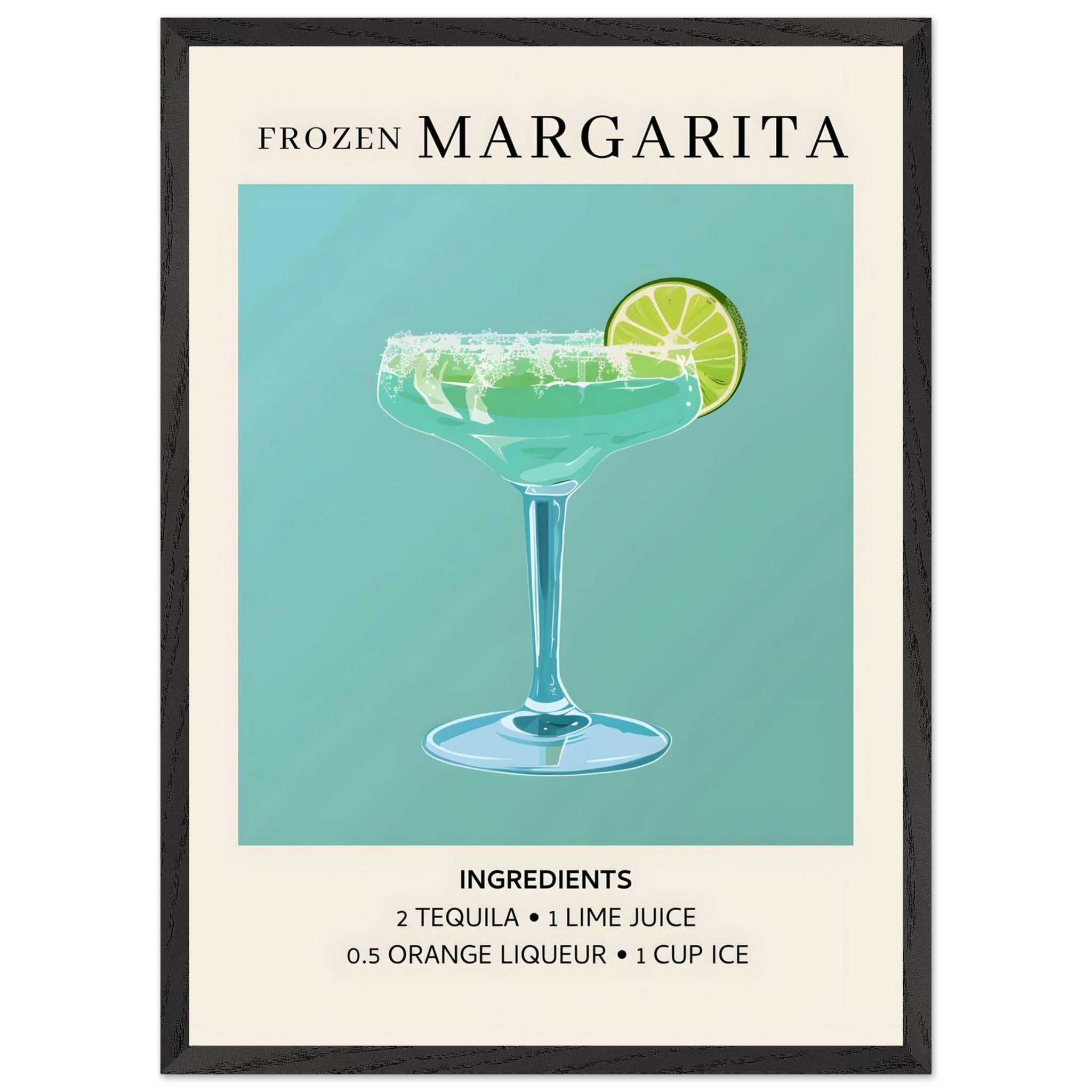 Artfulprints Poster met Lijst Frozen Margarita cocktail II - Ingrediënten  - 50x70 cm - Turquoise
