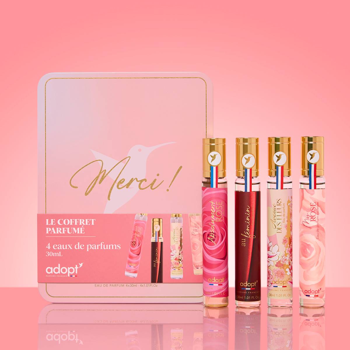 MerciCoffret métal 4 x eaux de parfum 30 ml Absolument rose   Au féminin   Avenue des fleurs   My rose
