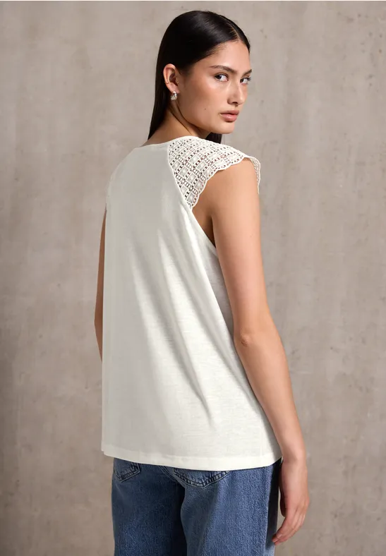 Leinen-Look Top mit Spitze