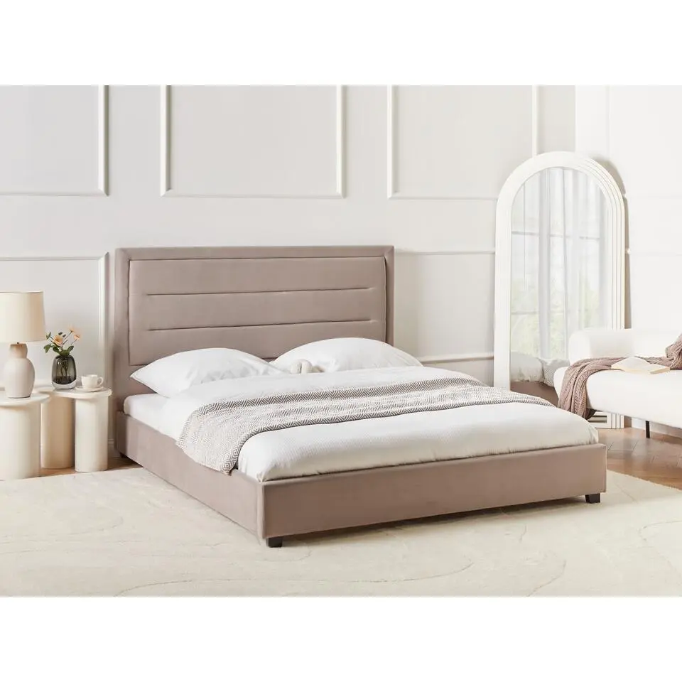 ROUEN - Tweepersoonsbed - Taupe - 160 x 200 cm - Fluweel