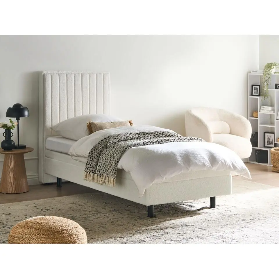 CASTELLAN - Eenpersoonsbed - Off-white - 80 x 200 cm - Boucl&eacute;