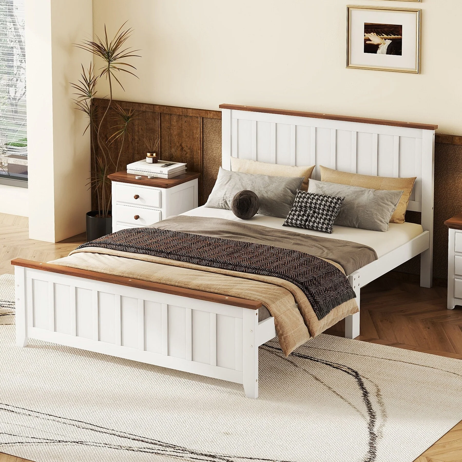 Full Size Wood Platform Bed with Slat Support, No Box Spring Needed