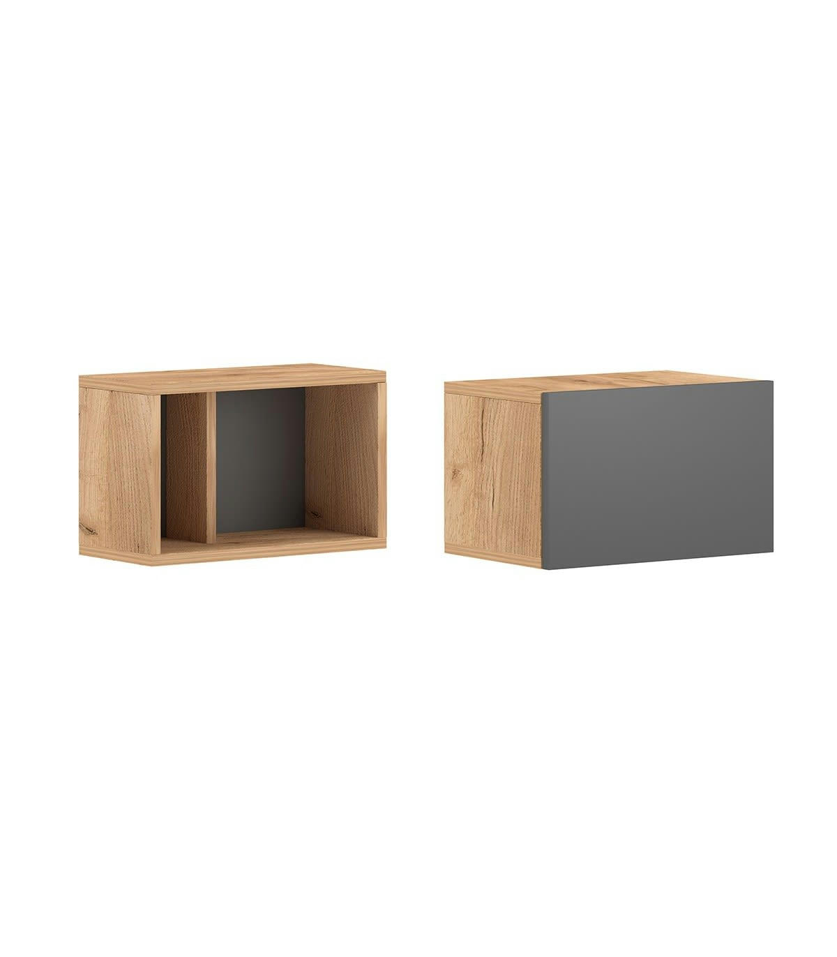 BARCELONA - Lot de 2 Cubes Muraux L40 x H25 cm - Décor Chêne et Gris