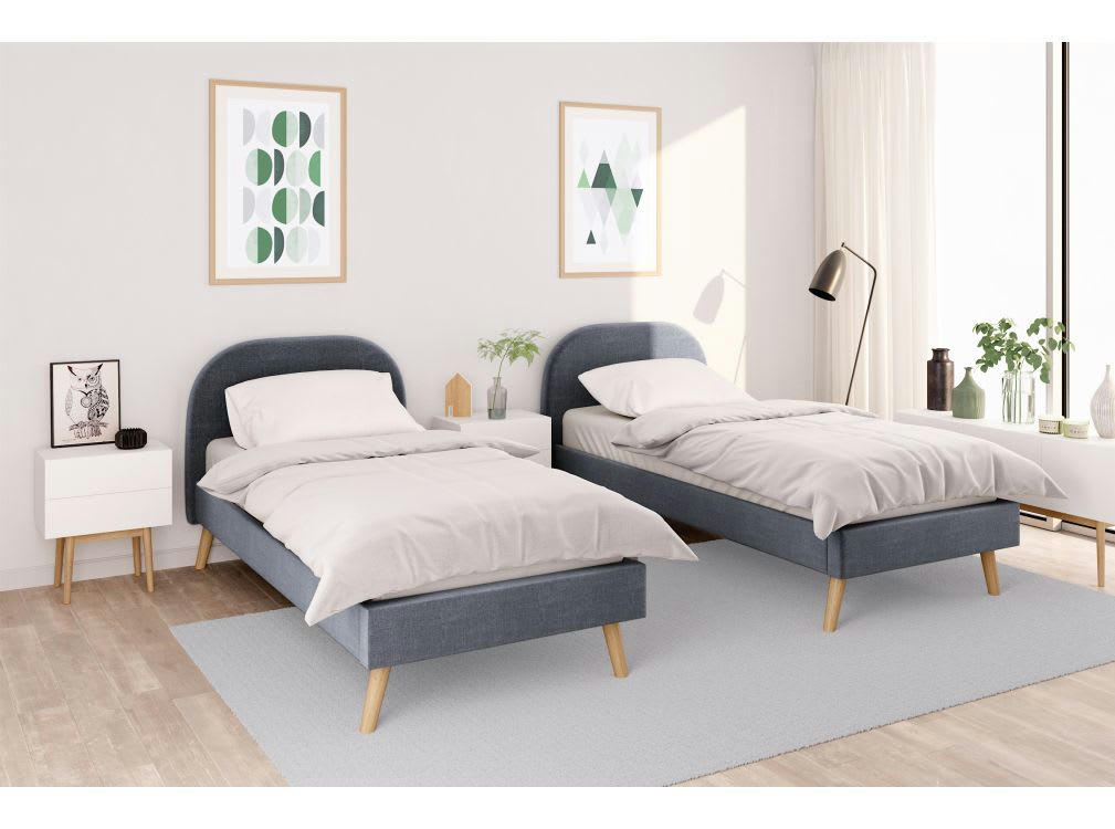 MOBY - Cadre de lit avec sommier à lattes en tissu - Gris - 90 cm