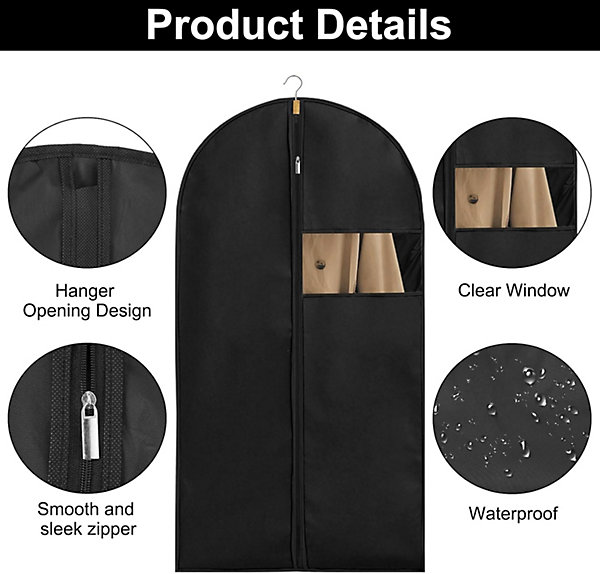 CODEKEY Lot de 5 Housses de Vêtements 120 x 60 cm Anti Poussière Etanche Humidité Pliable Housse Costume avec Fenêtre Transparente