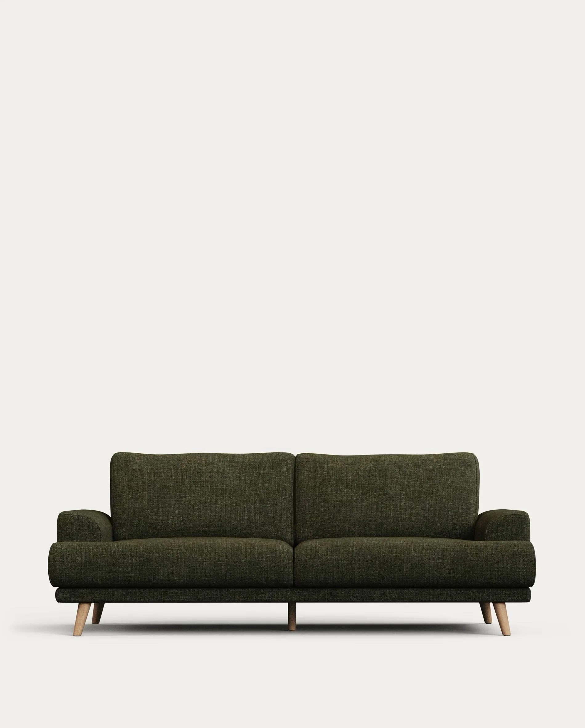 Karin 3 seater sofa in dark green with solid beech wood legs, 231 cm