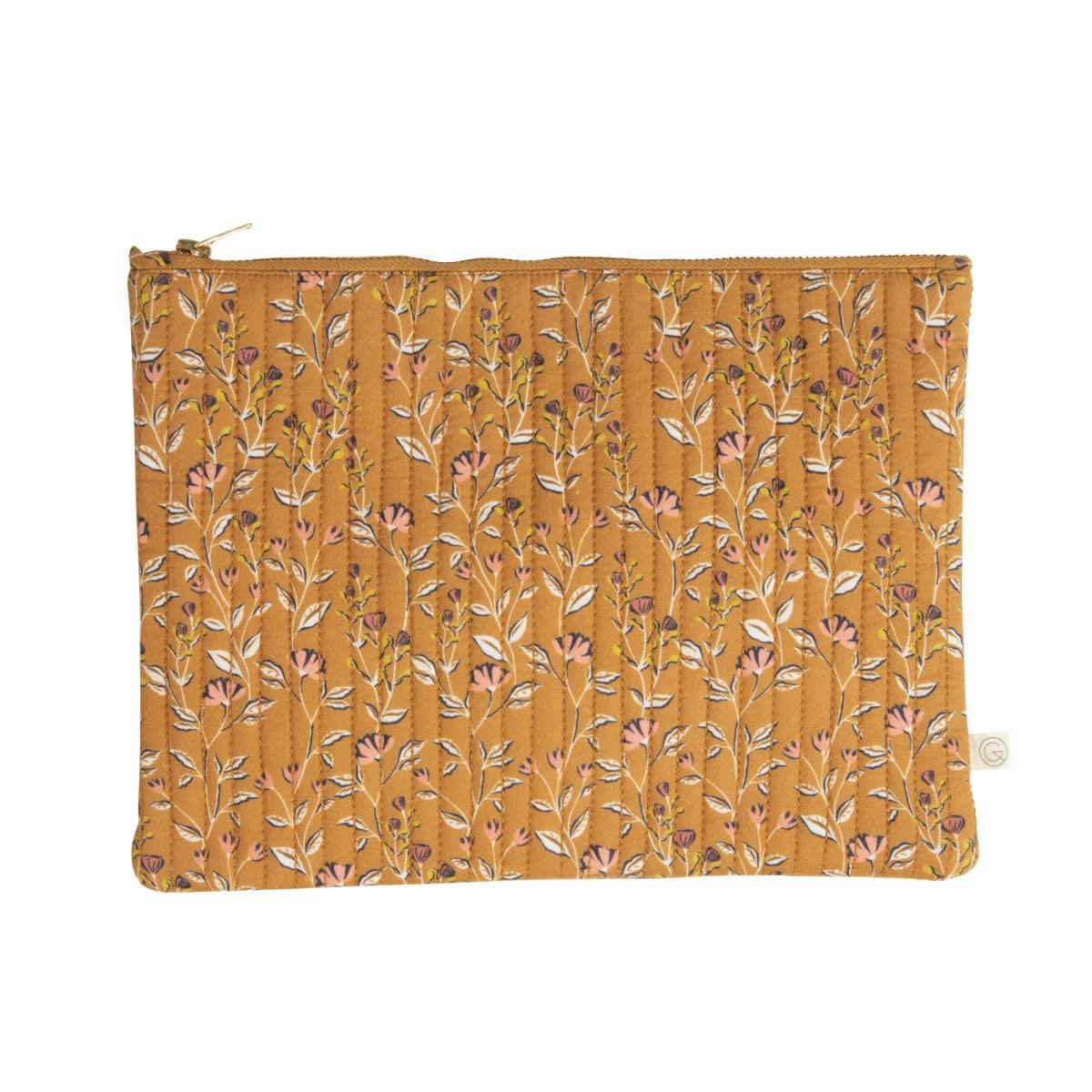 MAINTENANT - Grande pochette en coton imprimé fleuri marron