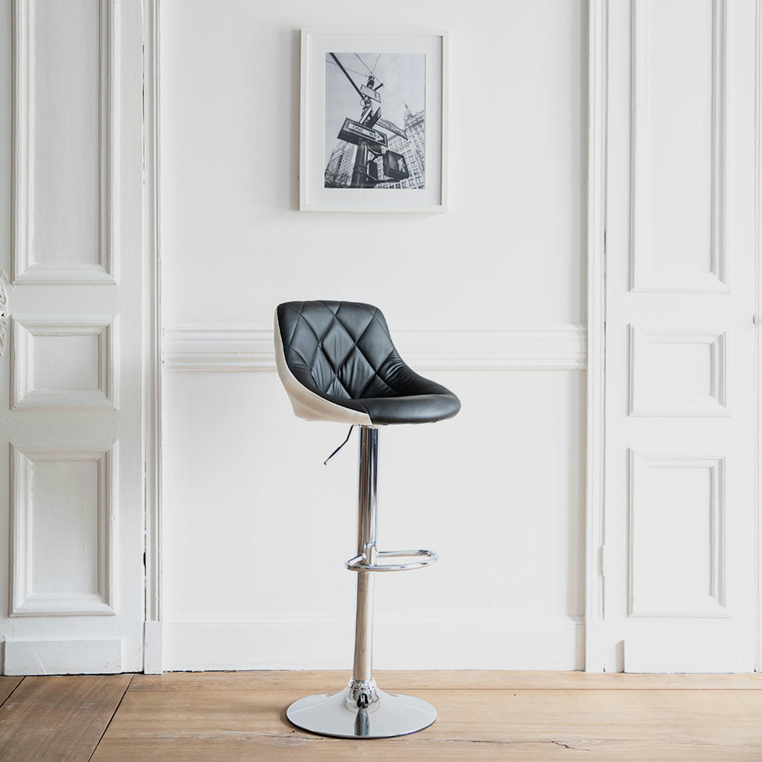 JASPER - Tabouret de bar en simili cuir noir et blanc