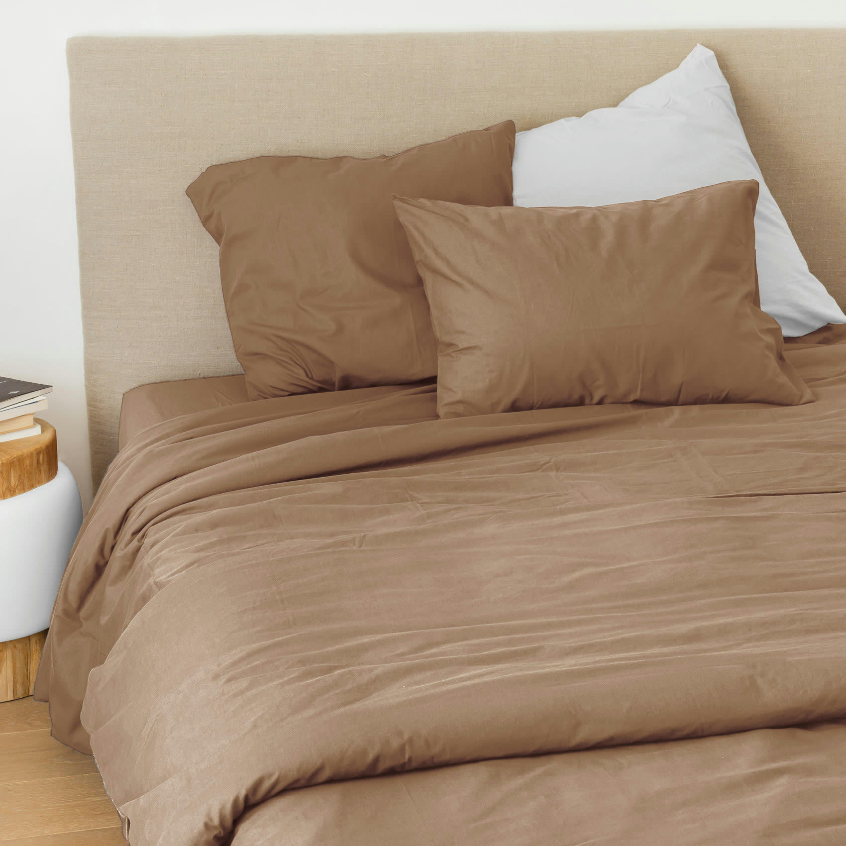 - Housse de couette en coton lavé cap ferret marron chocolat 140x200 cm