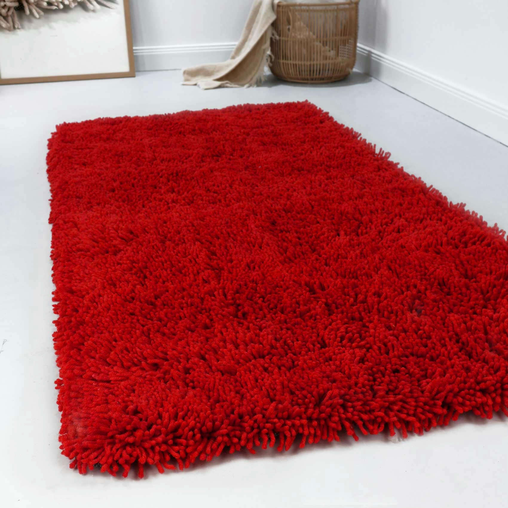 SEATTLE SHAG - Tapis confort moelleux en laine, poils longs rouge 140x200