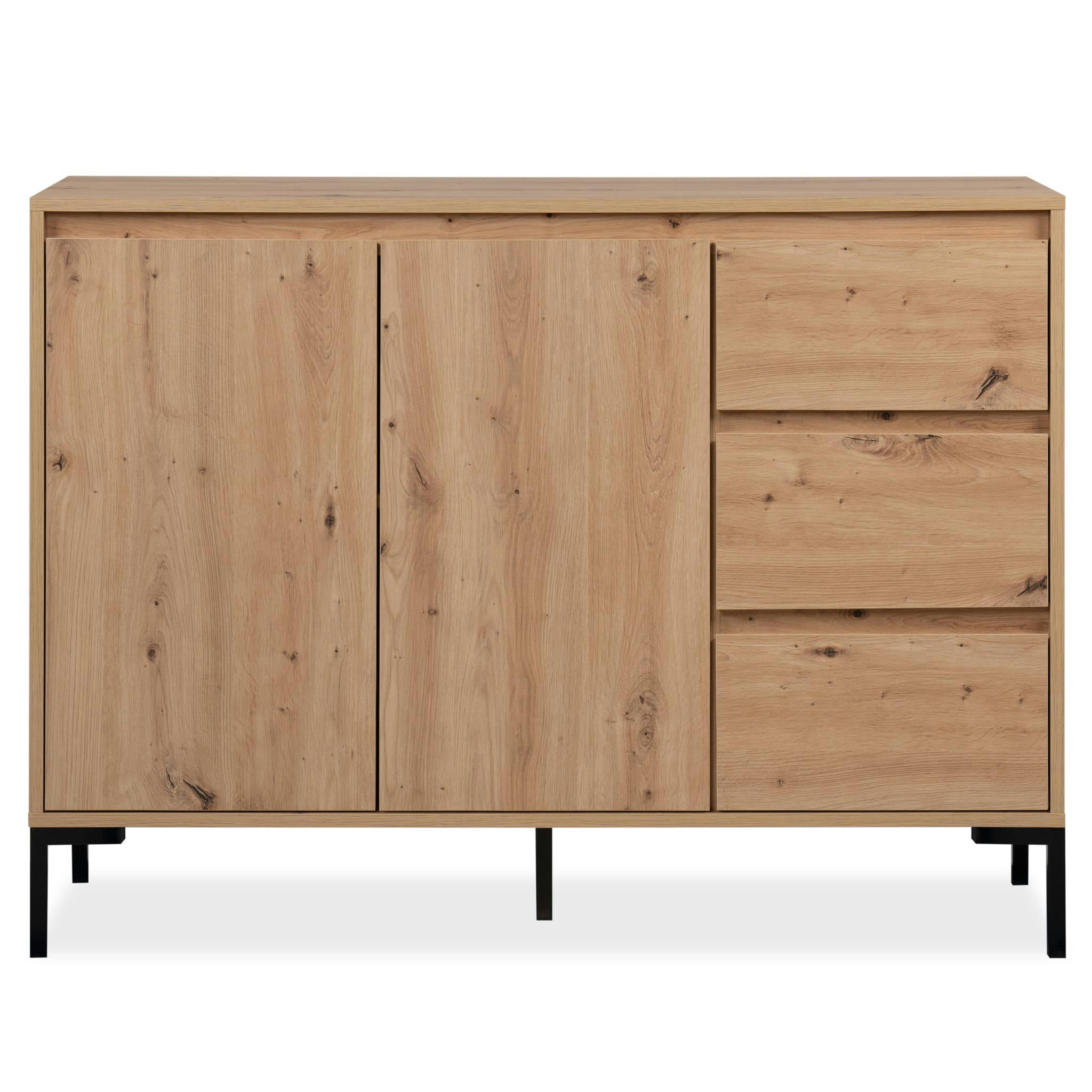 - Commode 2 portes 3 tiroirs avec pieds en métal naturel